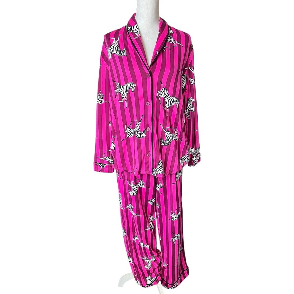 Room Service pink striped zebra pajama set size large sleepwear whimsical
